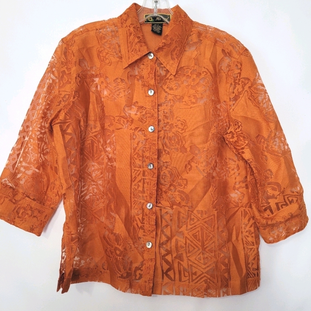 Mirasol Vintage Lace Semi Sheer Button up Top S